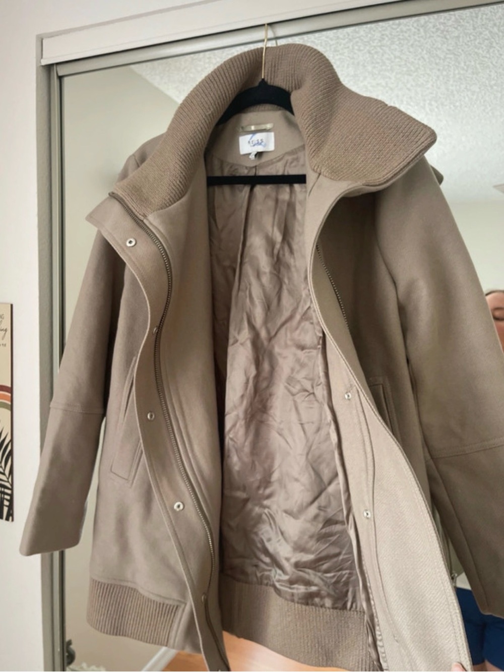 Reiss Taupe Bomber Jacket with Knit Collar